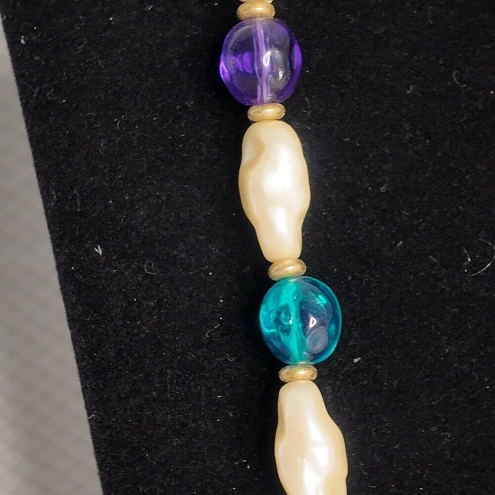 TRIFARI TM Vintage Faux Baroque Pearl Necklace with Turquoise & Purple Beads - Picture 6 of 10